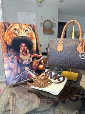 MICHAEL Michael Kors Brown and Tan Monogram Satchel
